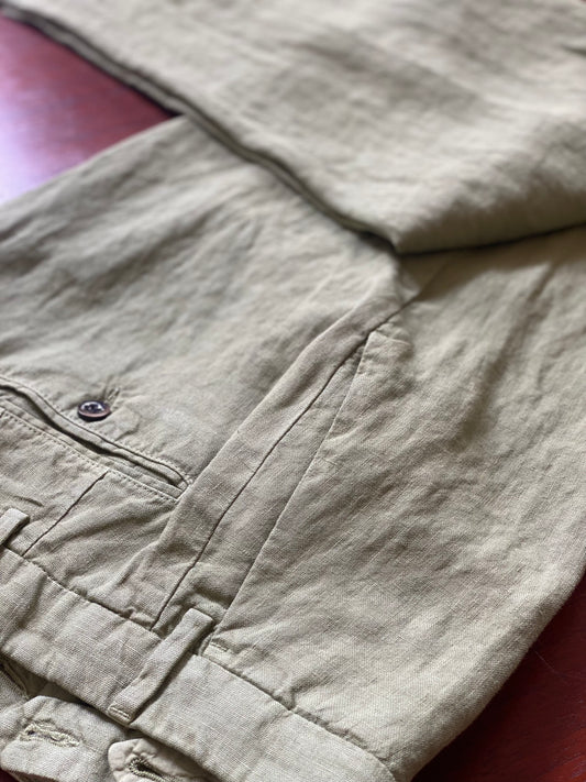 Mens Linen Trousers in Olive